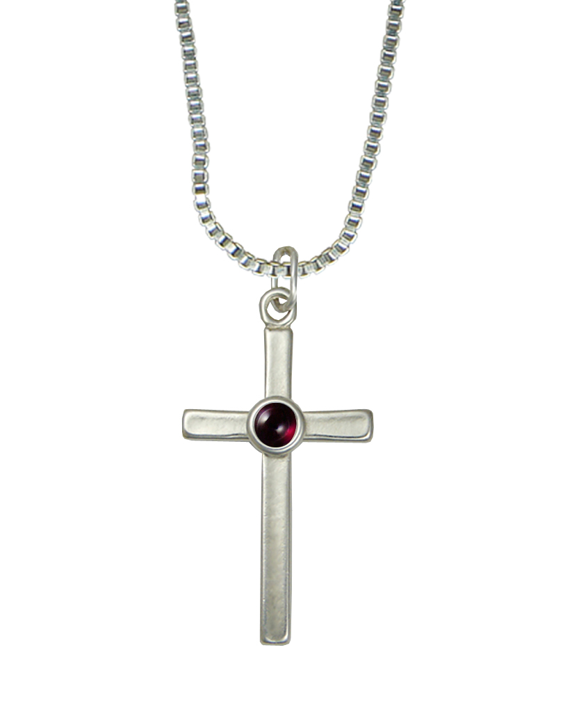 Sterling Silver Cross Pendant With Garnet